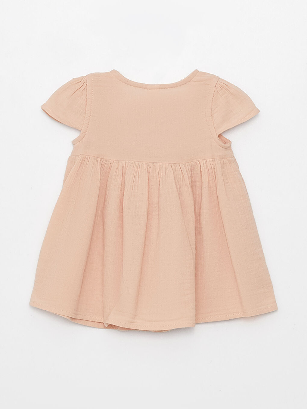 Pembe Bisiklet Yaka Kısa Kollu Kız Bebek Elbise-1
