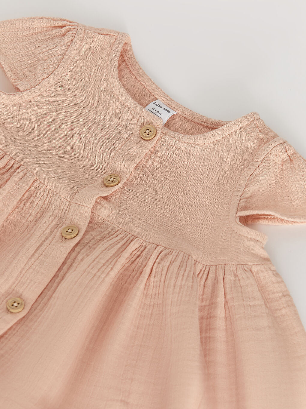 Pembe Bisiklet Yaka Kısa Kollu Kız Bebek Elbise-2