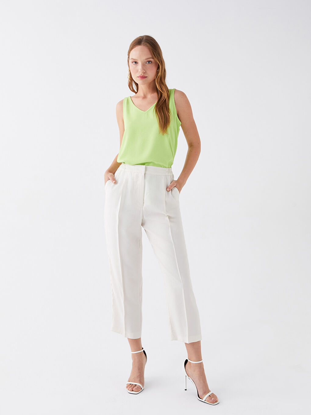 Yeşil Kadın V Yaka Düz Bluz-2