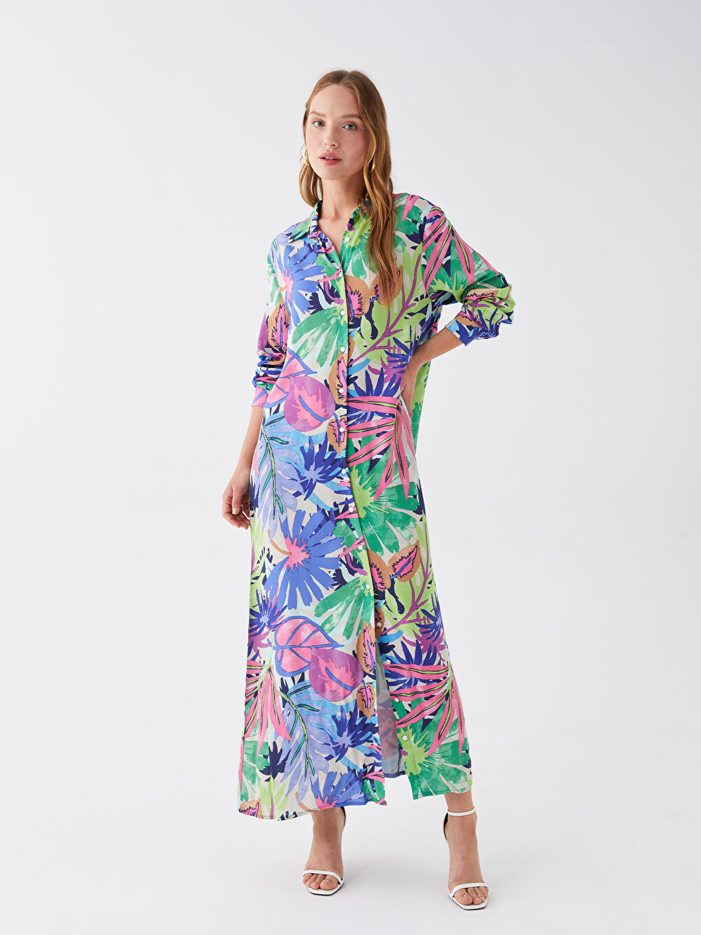 Patterned Long Sleeve Women's Shirt Dress -S3BU97Z8-F9C