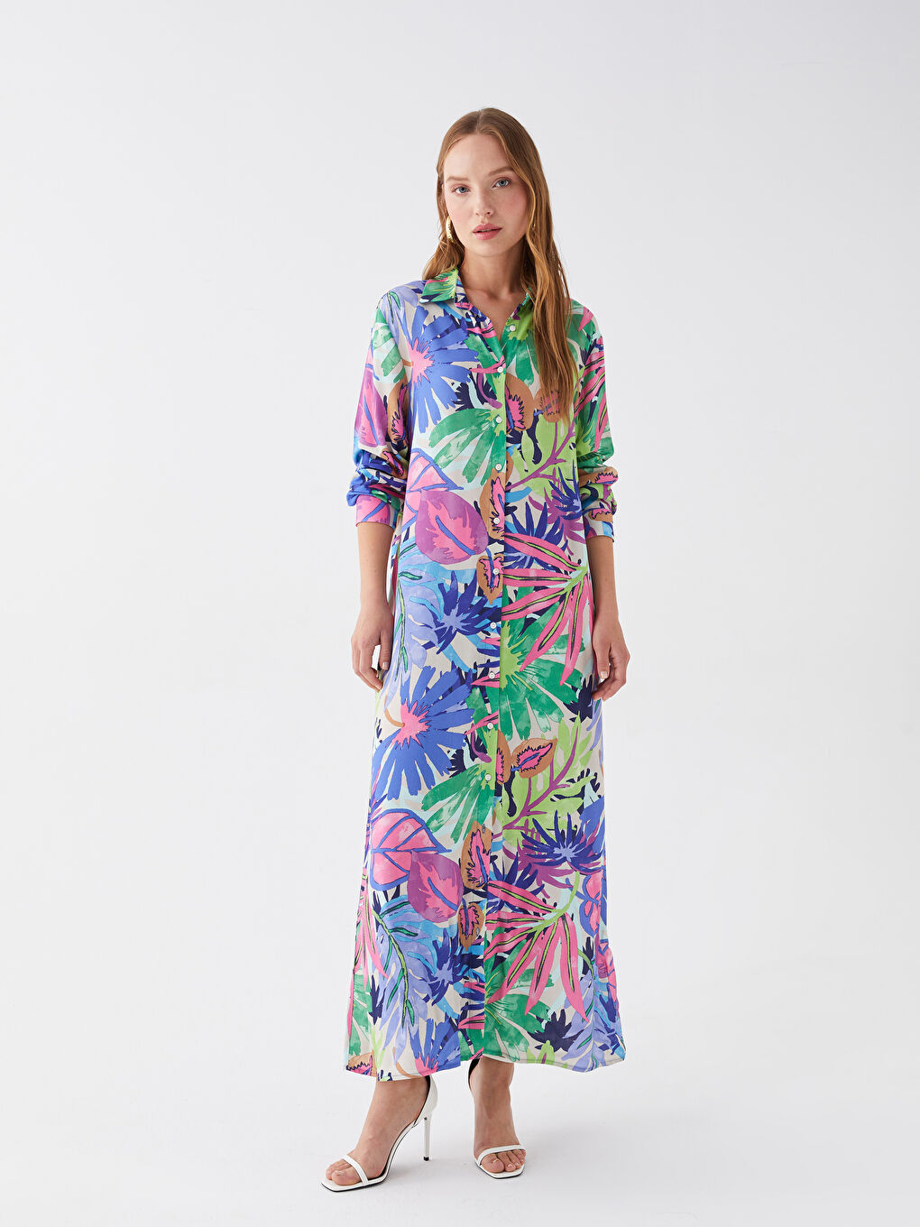 Patterned Long Sleeve Women's Shirt Dress -S3BU97Z8-F9C