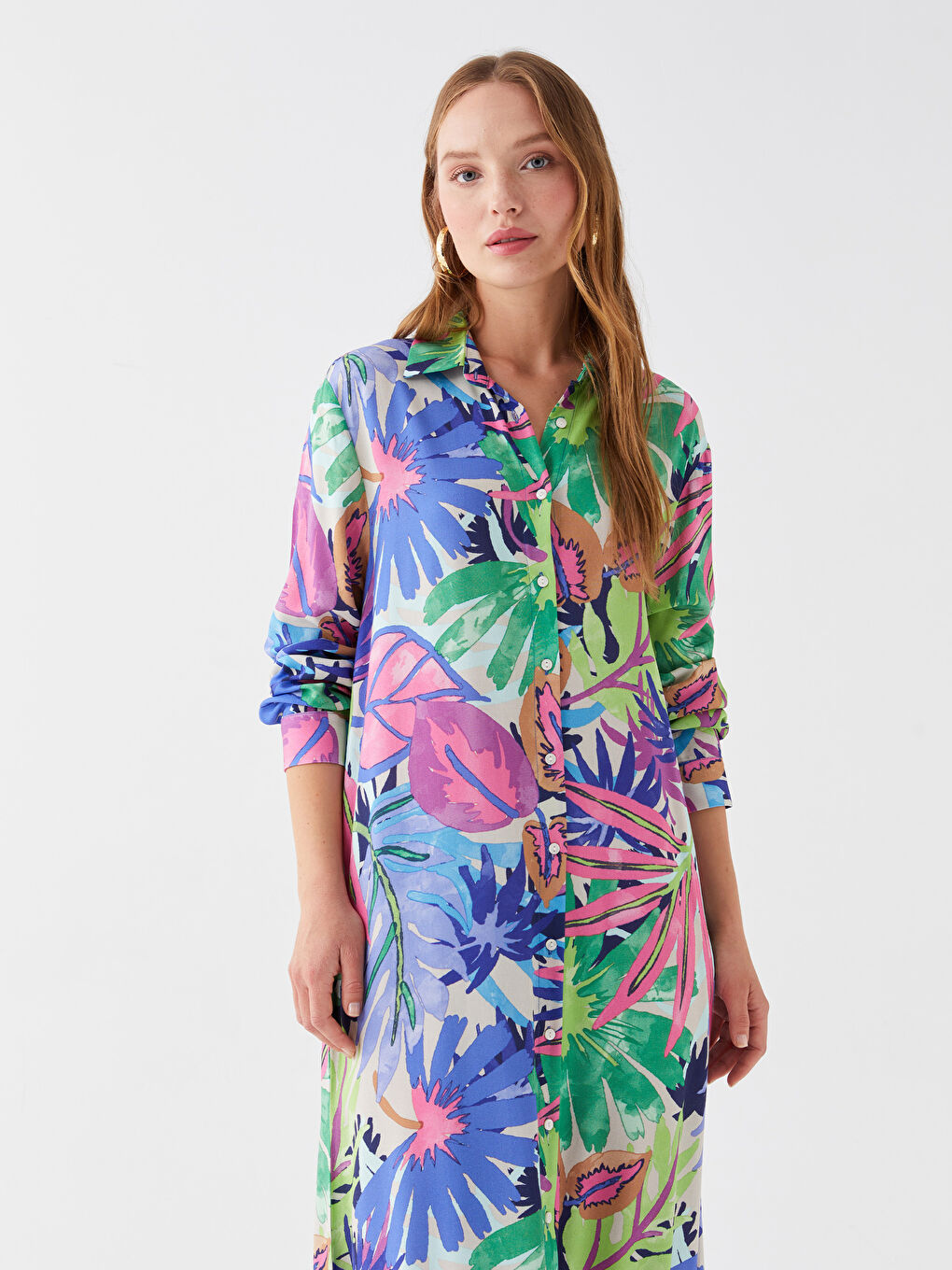 Patterned Long Sleeve Women's Shirt Dress -S3BU97Z8-F9C