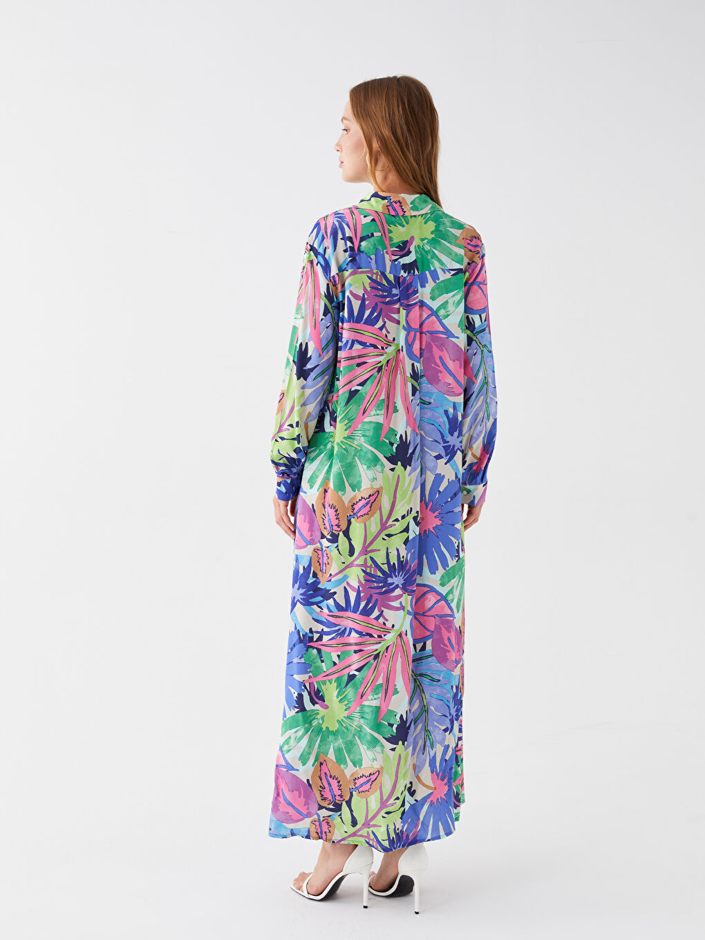 Patterned Long Sleeve Women's Shirt Dress -S3BU97Z8-F9C