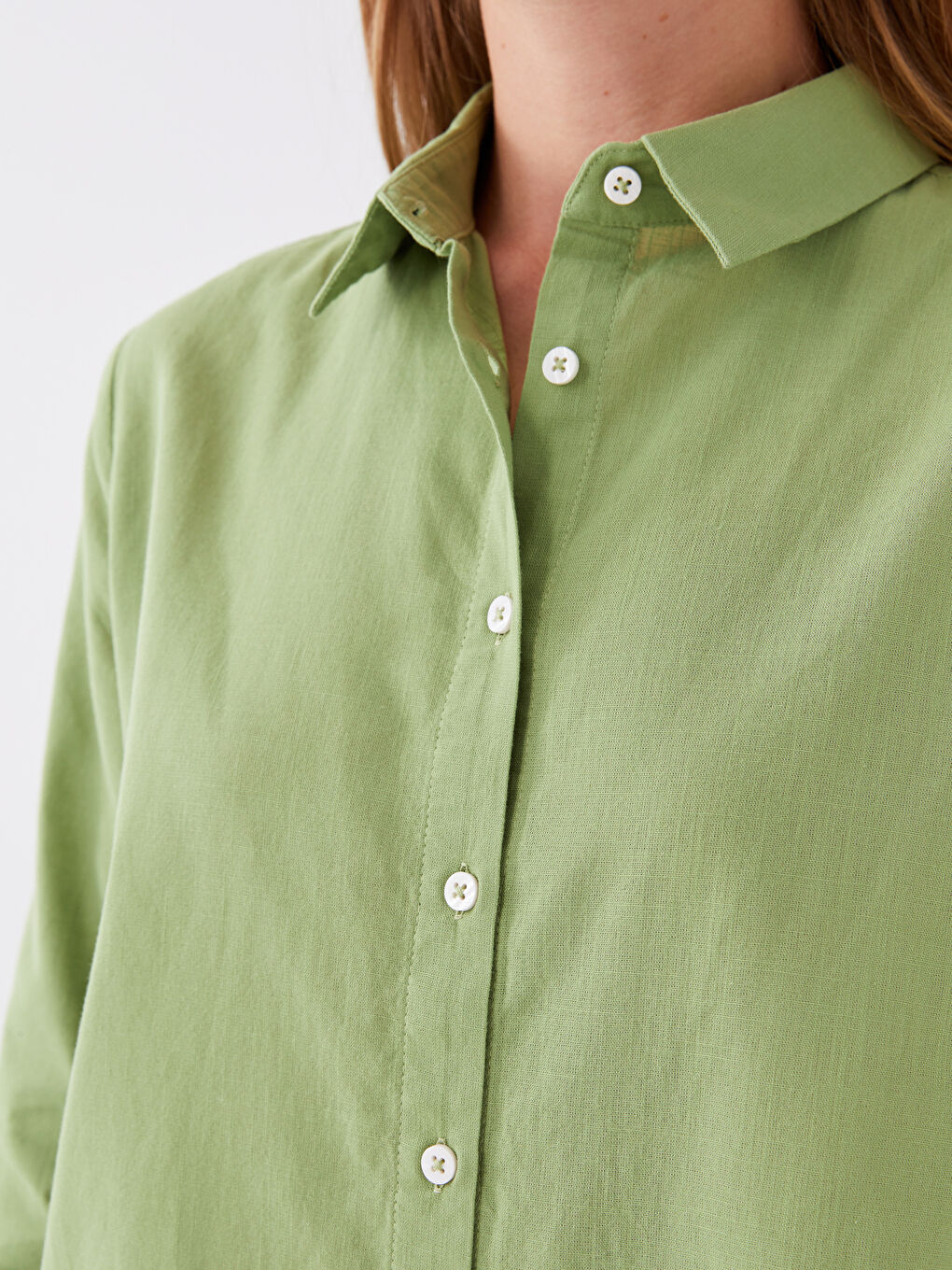 Yeşil Düz Uzun Kollu Kadın Gömlek Tunik-2