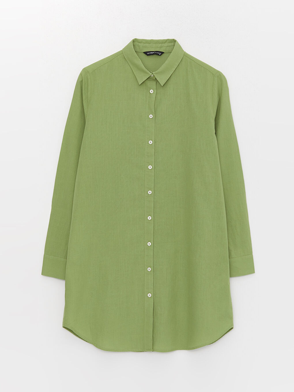 Yeşil Düz Uzun Kollu Kadın Gömlek Tunik-4