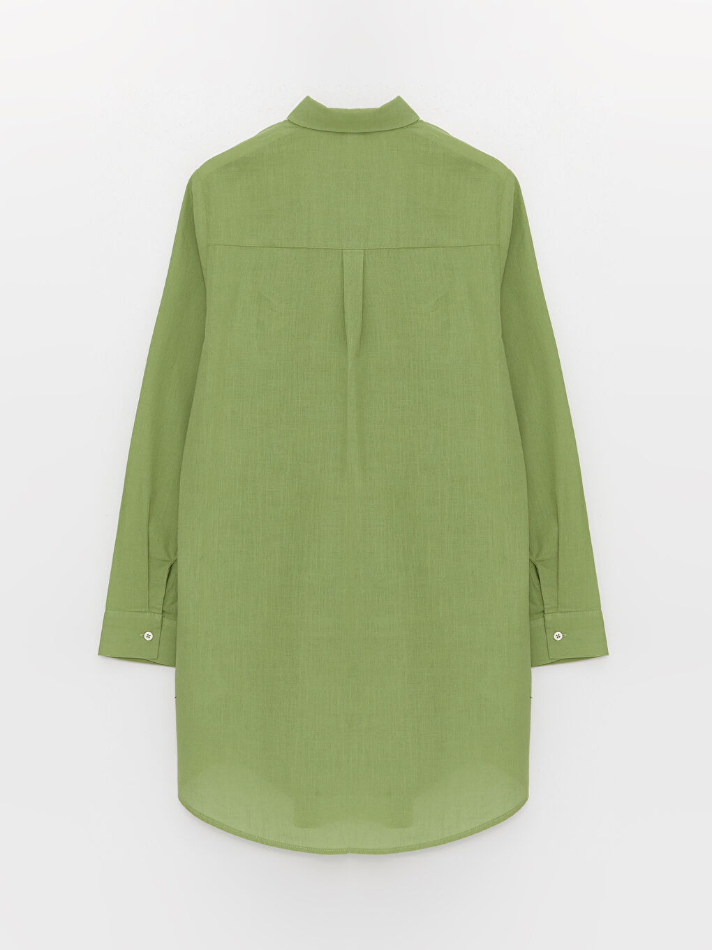 Yeşil Düz Uzun Kollu Kadın Gömlek Tunik-5