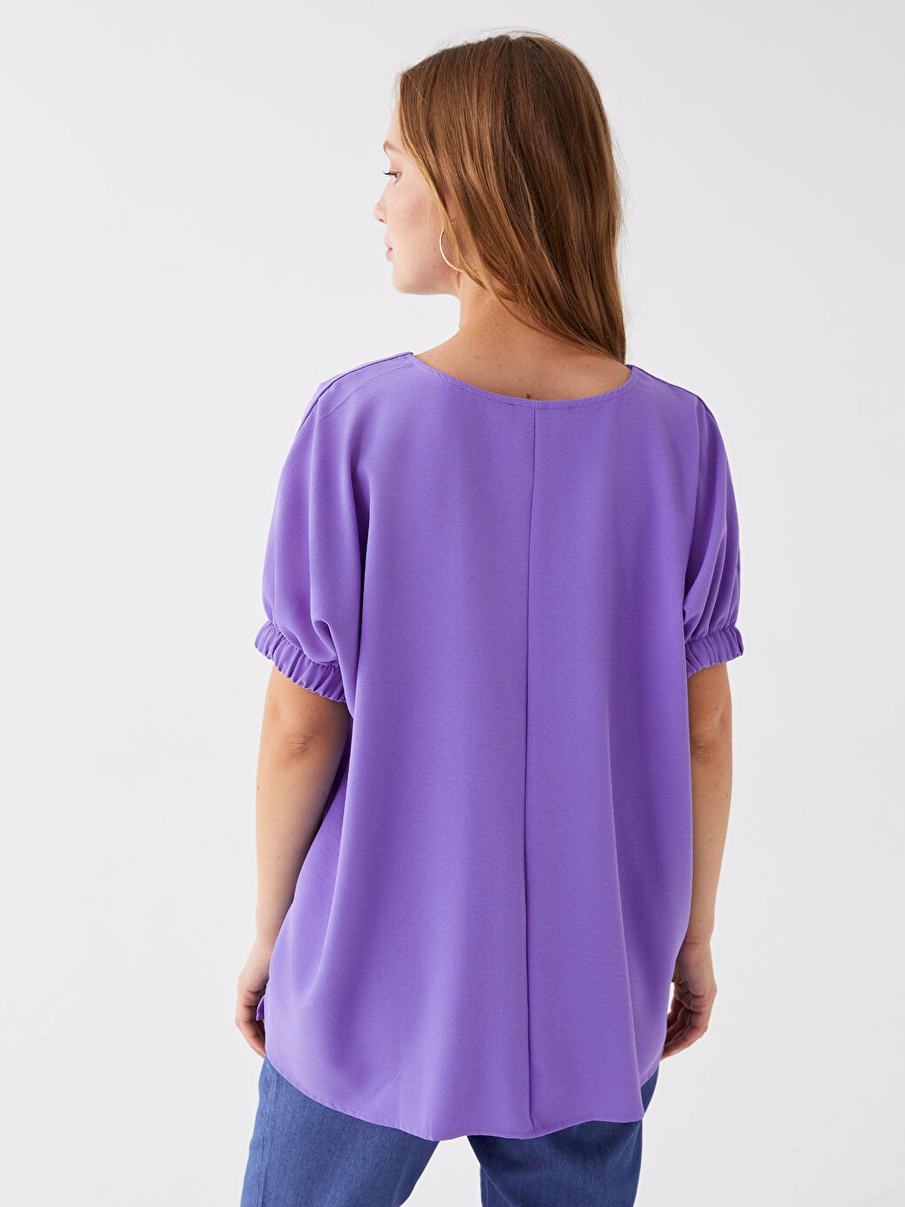 Notch Neck Plain Short Sleeve Women's Blouse-4