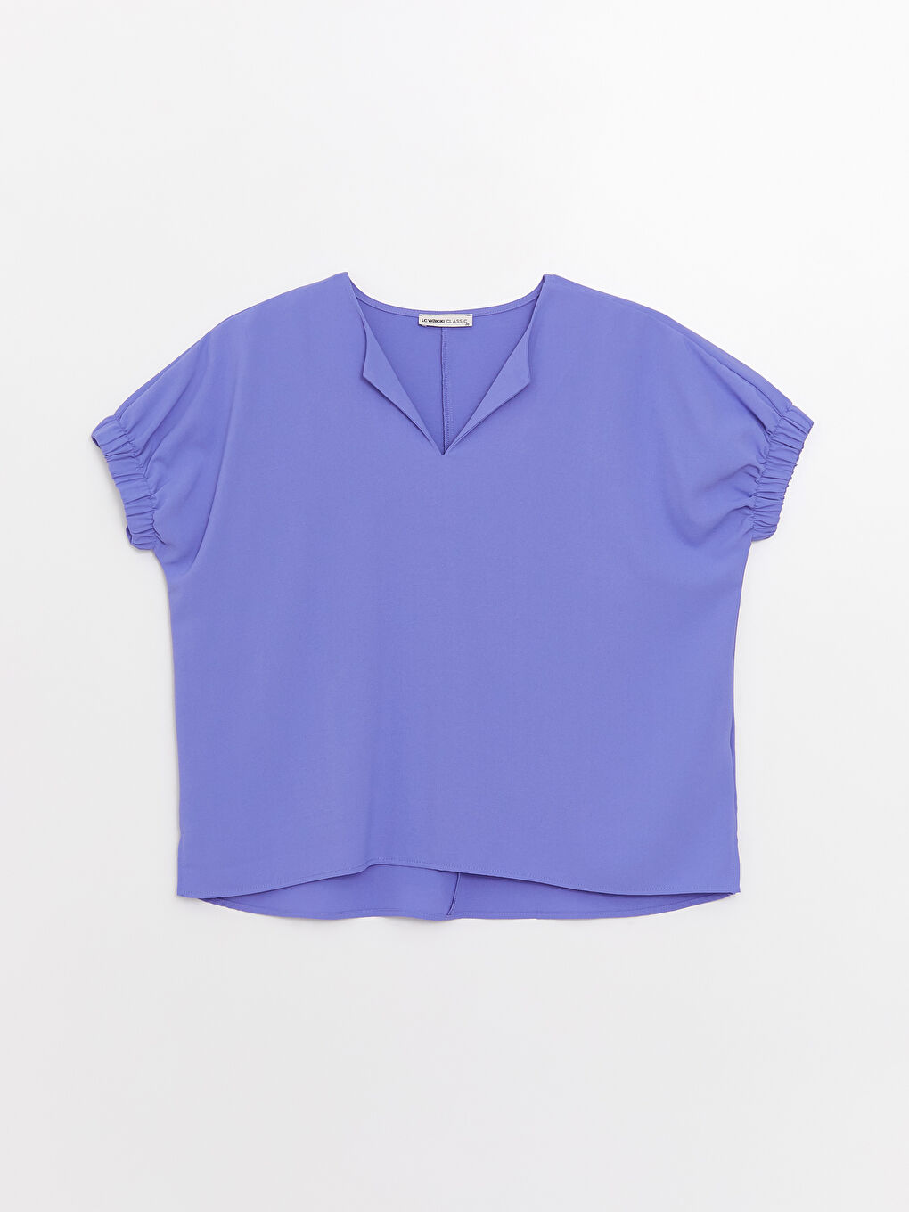 Notch Neck Plain Short Sleeve Women's Blouse-5