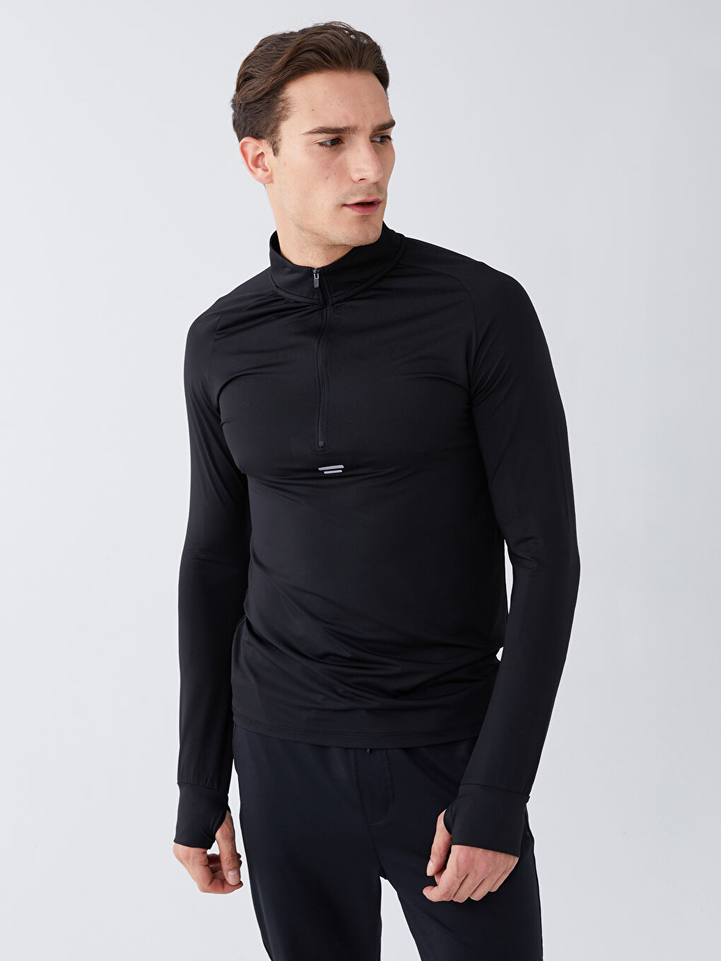 T-shirt de sport à manches longues et col cheminée pour hommes-1