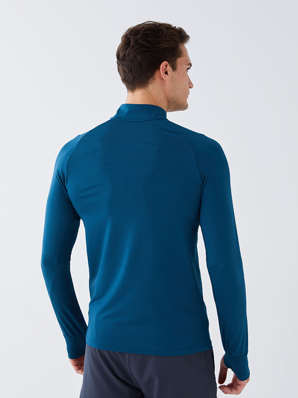 Petrol Dik Yaka Uzun Kollu Erkek Spor Tişört-4