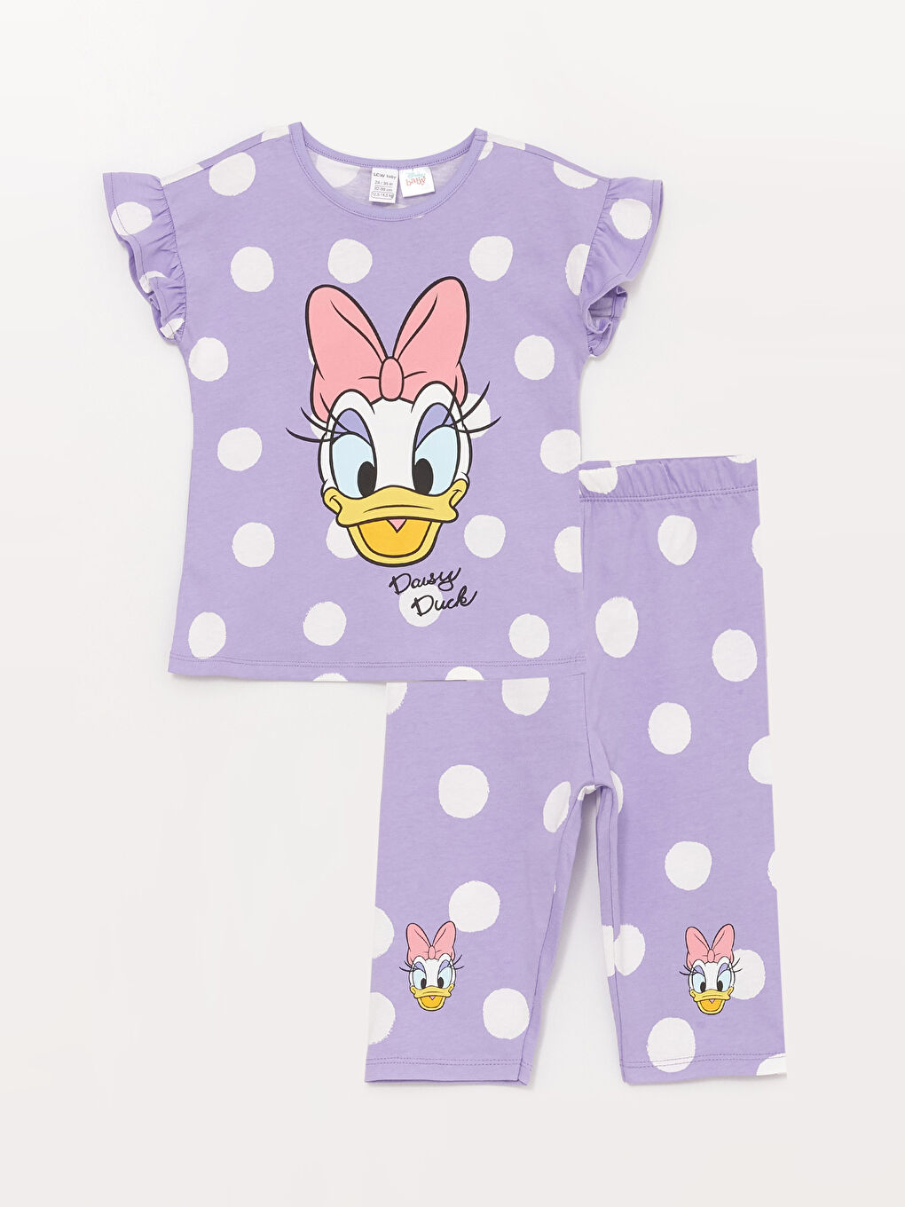Crew Neck Long Sleeve Daisy Duck Printed Baby Girls' Pyjama Set