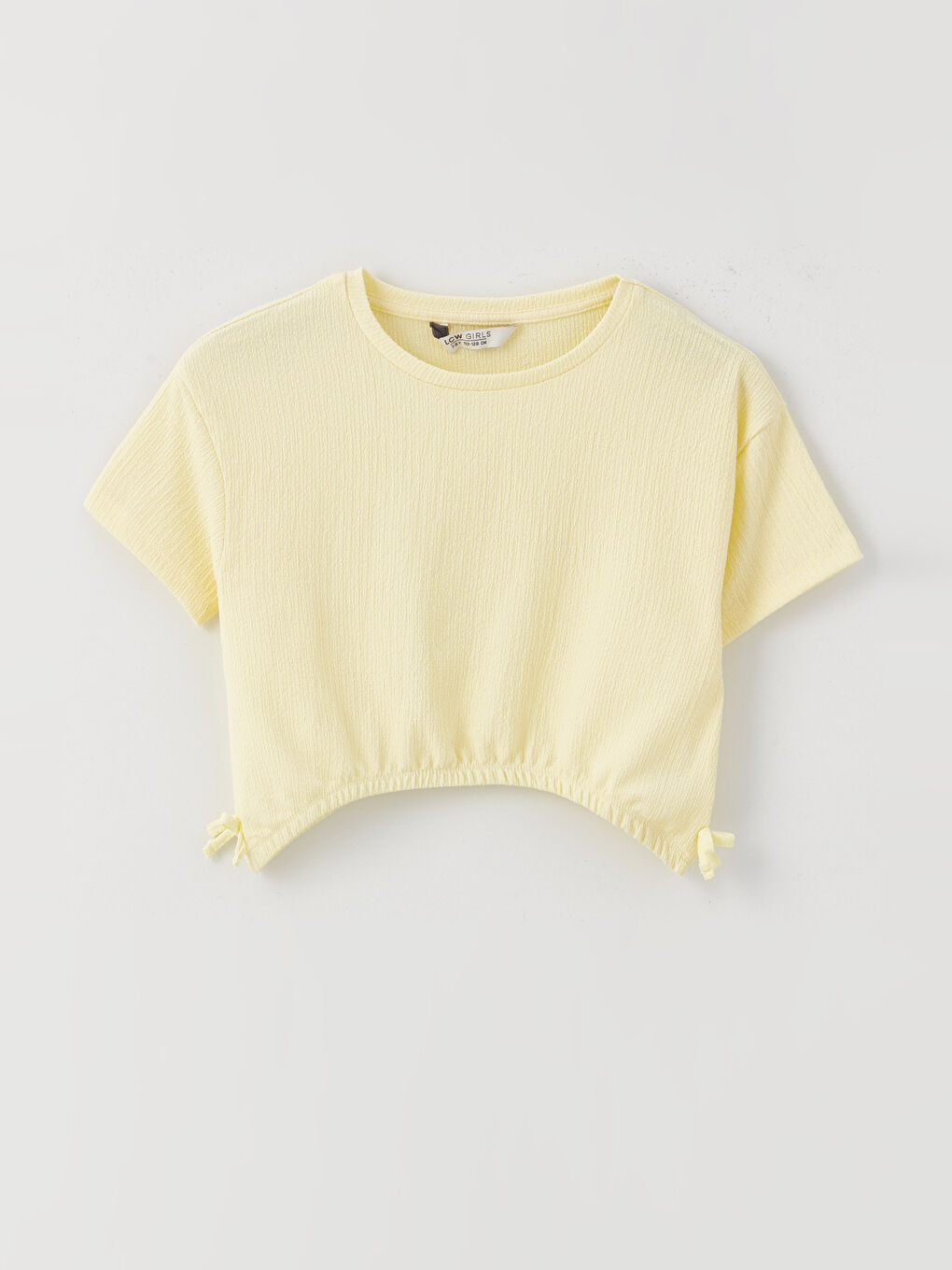 Sarı Bisiklet Yaka Basic Kısa Kollu Kız Çocuk Crop Tişört