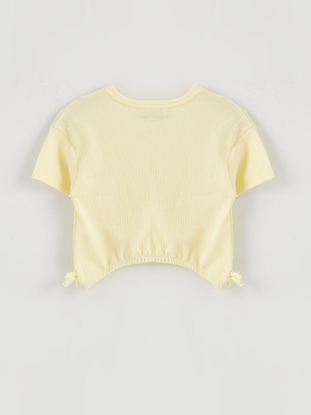 Sarı Bisiklet Yaka Basic Kısa Kollu Kız Çocuk Crop Tişört-1