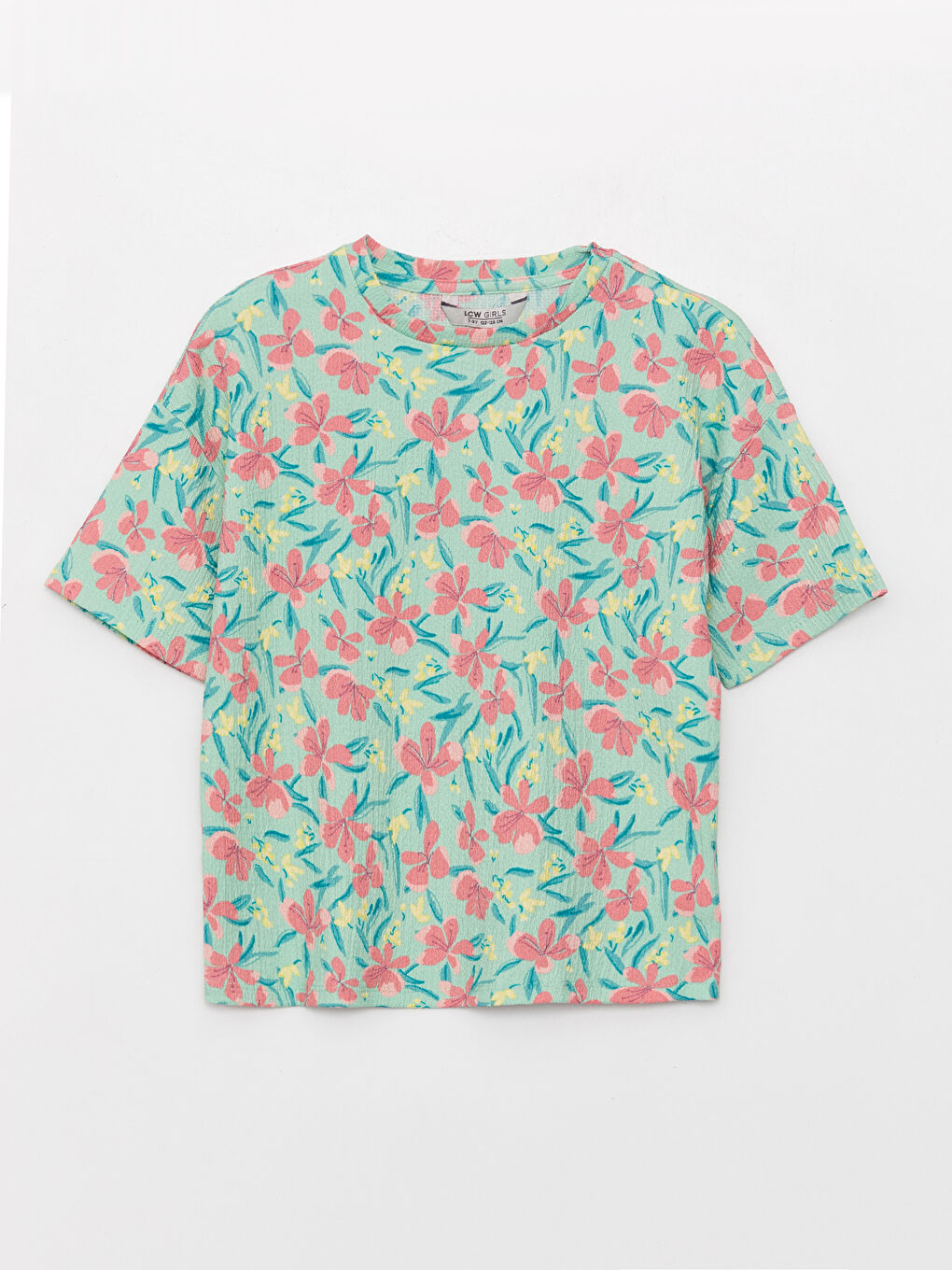 Karışık Bisiklet Yaka Desenli Kısa Kollu Kız Çocuk Tişört