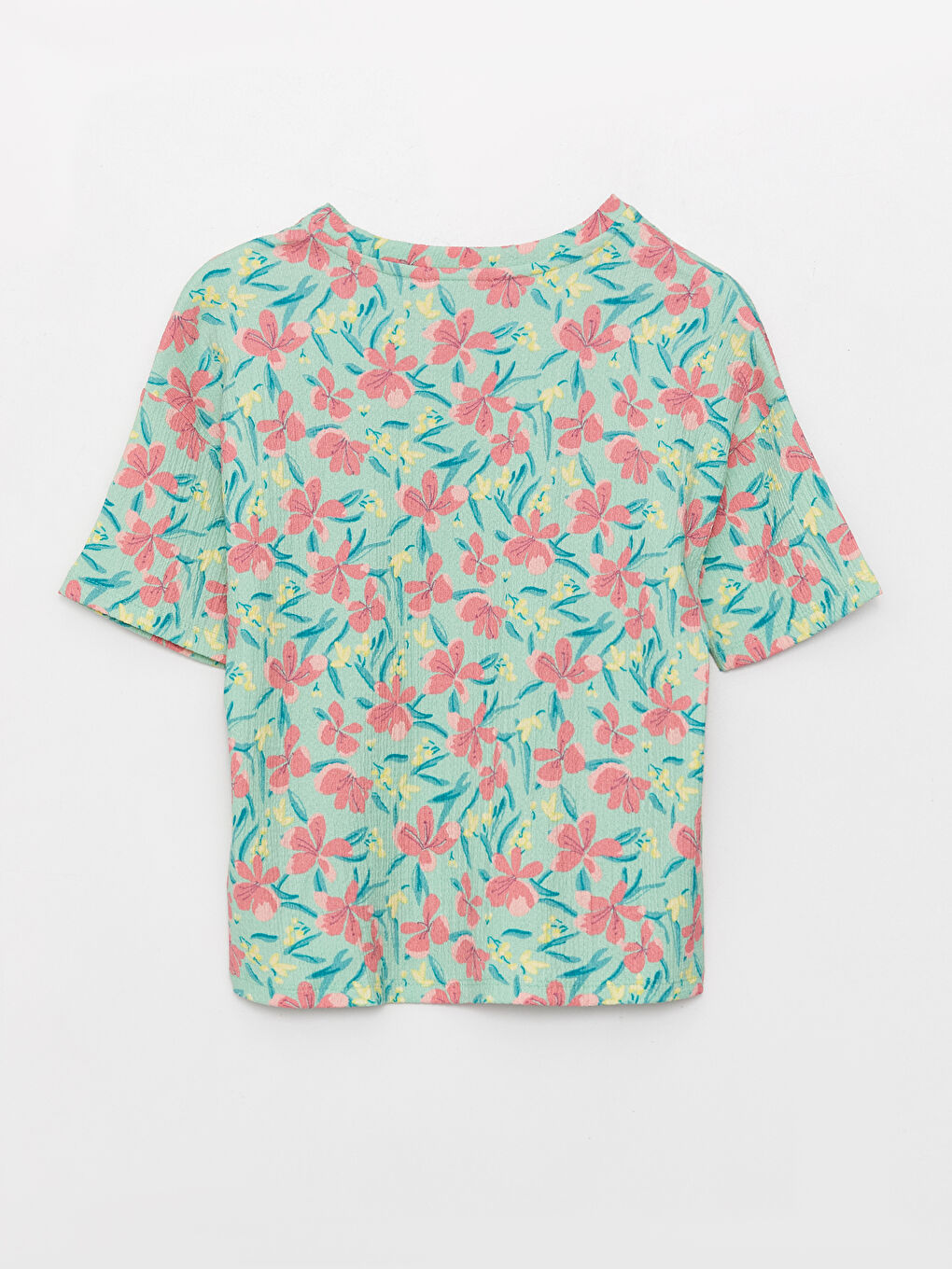 Karışık Bisiklet Yaka Desenli Kısa Kollu Kız Çocuk Tişört-1