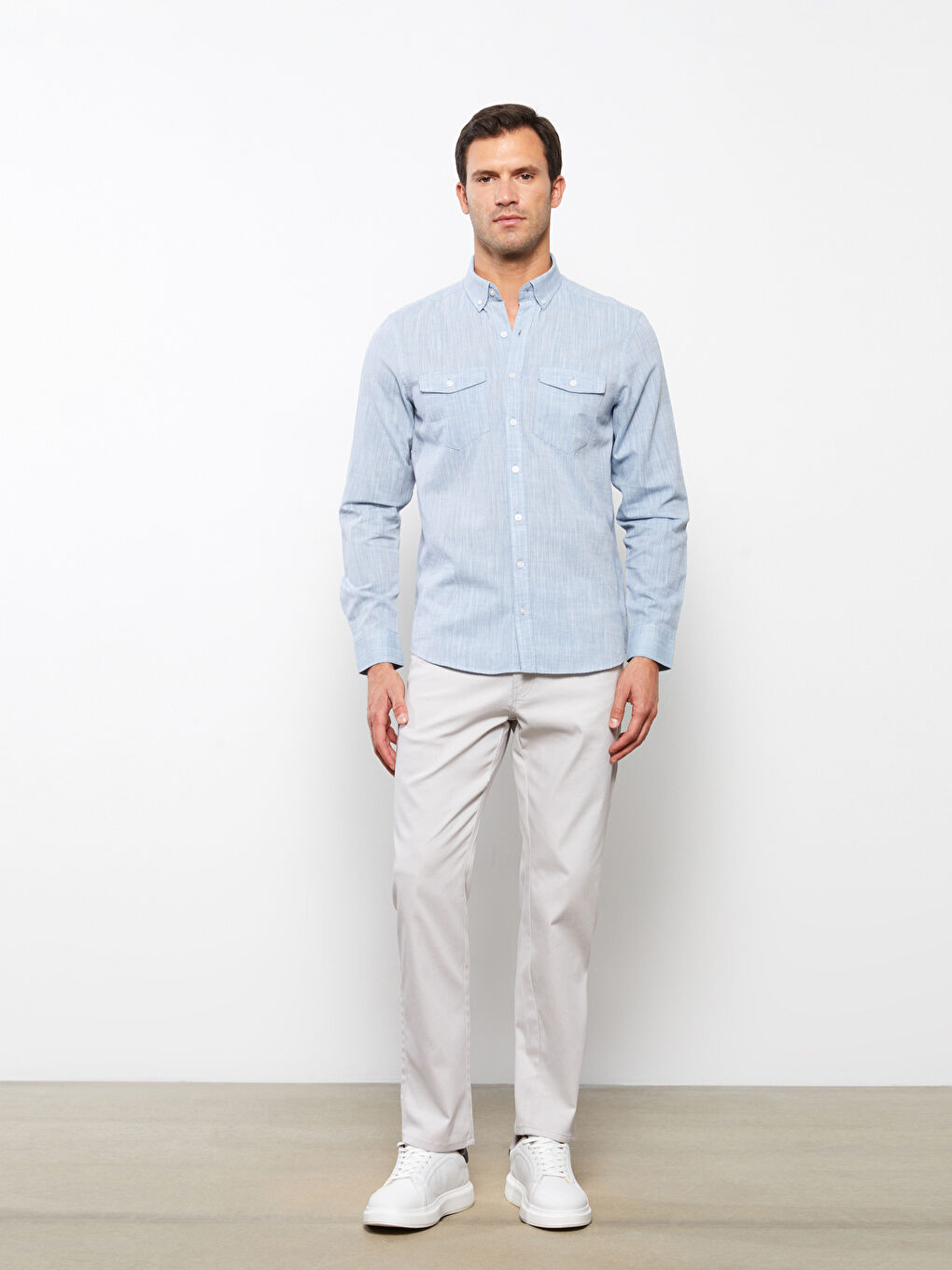 Regular Fit Long Sleeve Poplin Men's Shirt-1