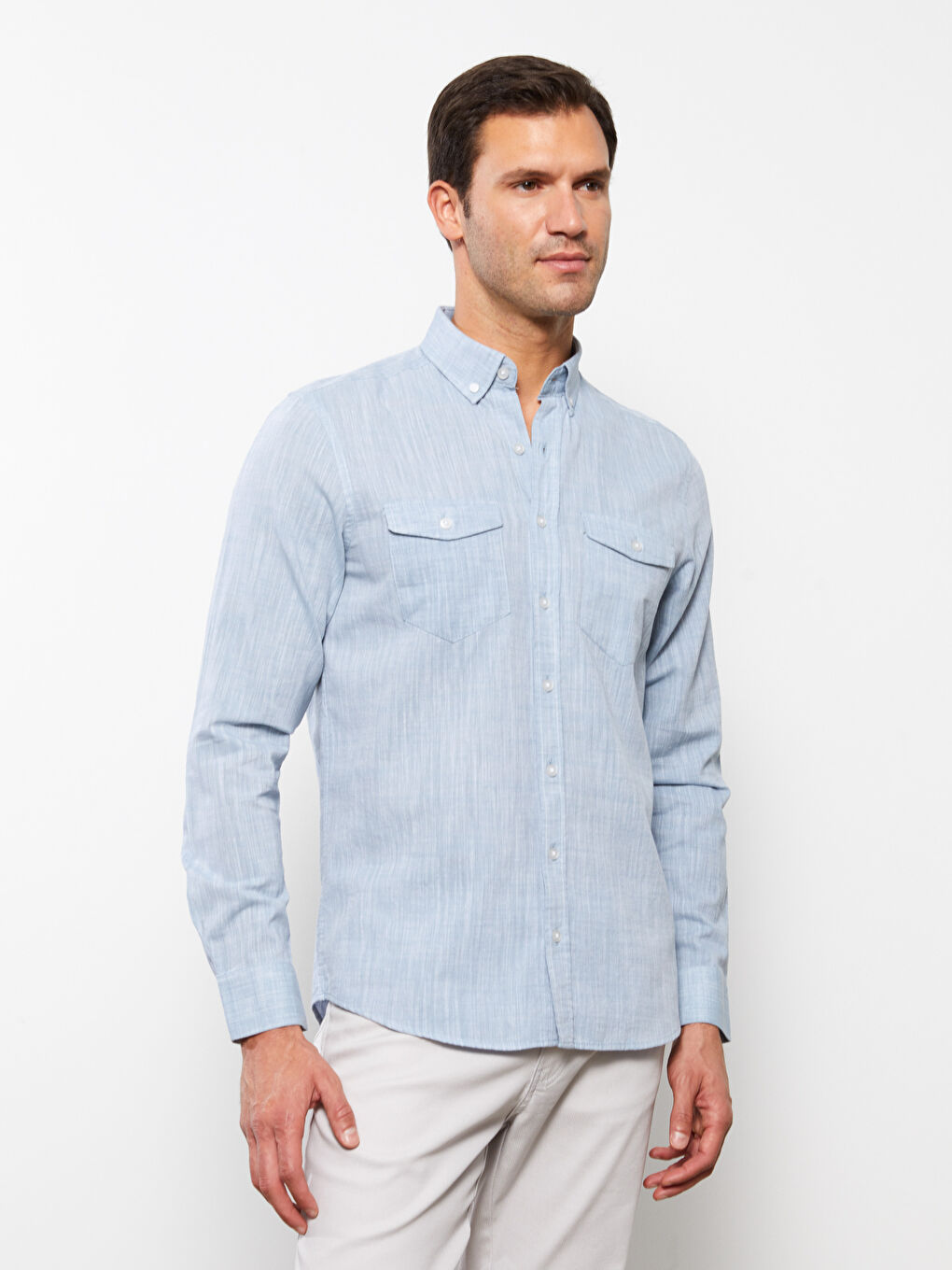 Regular Fit Long Sleeve Poplin Men's Shirt-2