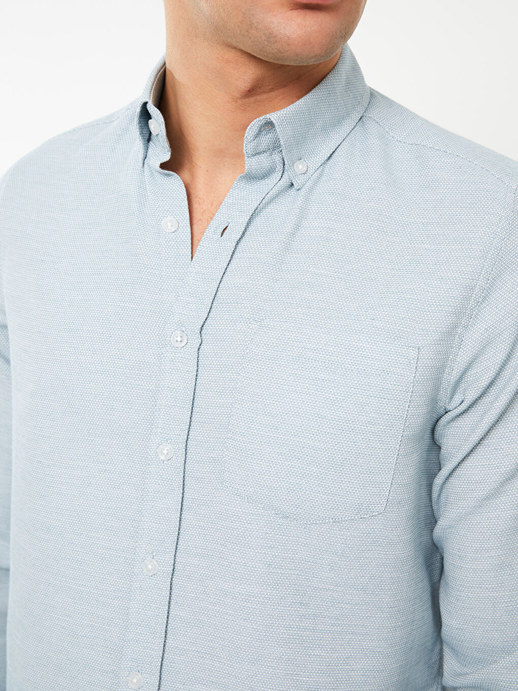 قميص رجالي كم طويل بقماش دوبي بقصة عادية-3