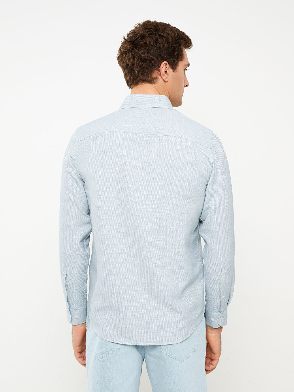 قميص رجالي كم طويل بقماش دوبي بقصة عادية-4