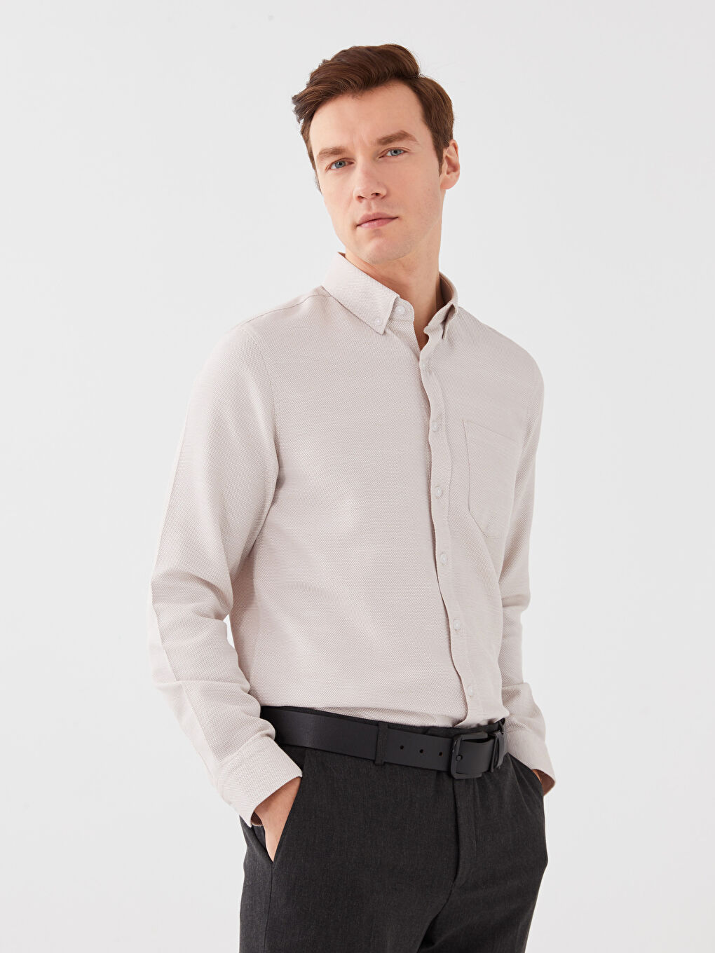 Regular Fit Long Sleeve Dobby Fabric Men's Shirt-1