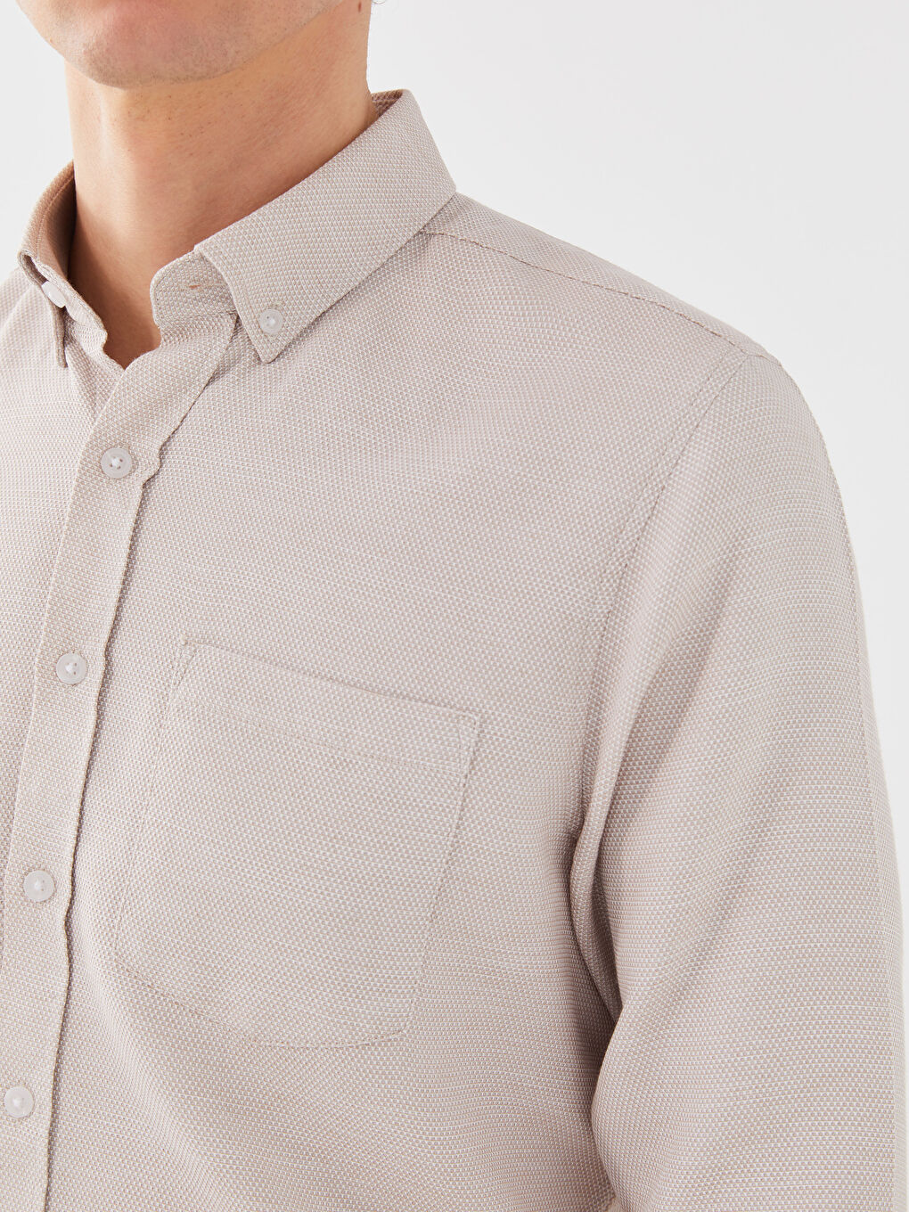Regular Fit Long Sleeve Dobby Fabric Men's Shirt-3