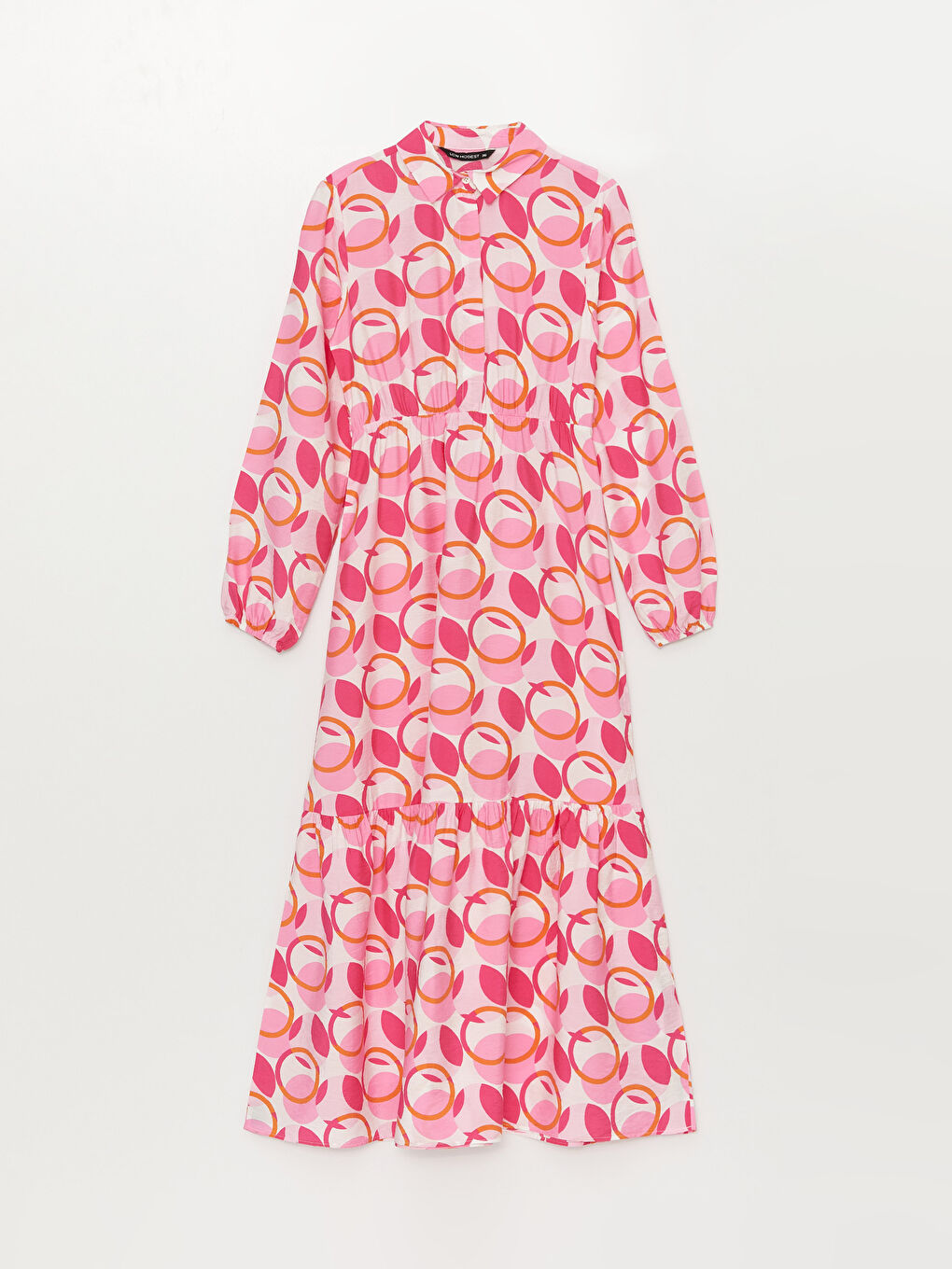 فستان قميص كم طويل منقوش للسيدات-5