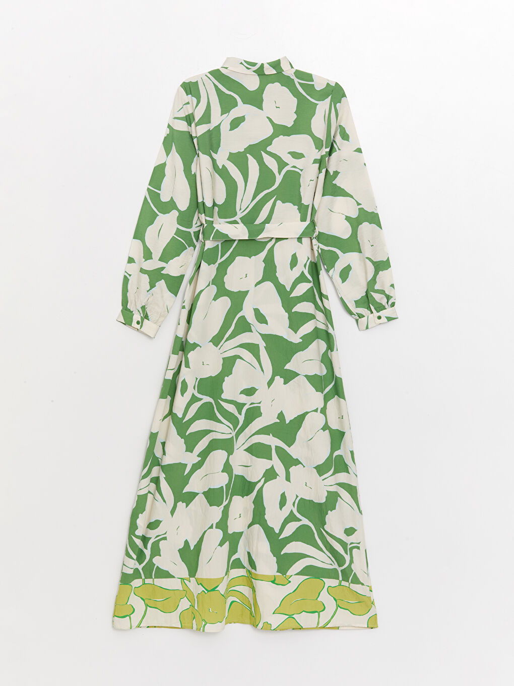 Yeşil Çiçekli Uzun Kollu Kadın Gömlek Elbise-5