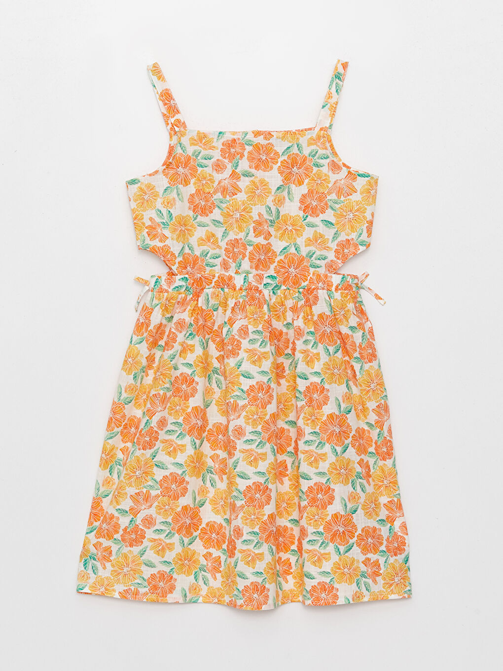 Square Collar Patterned Girls' Dress