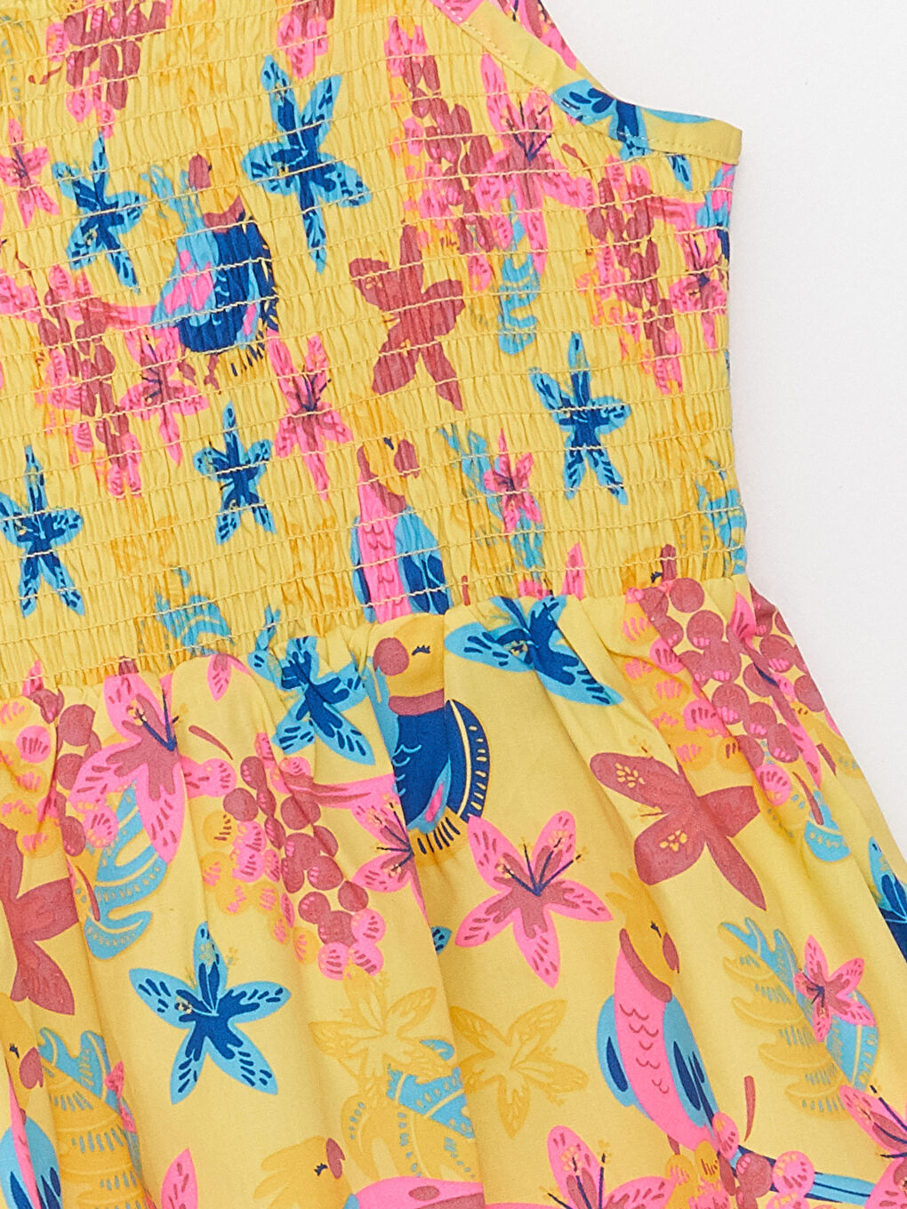 Sarı Kare Yaka Desenli Askılı Kız Çocuk Elbise-2