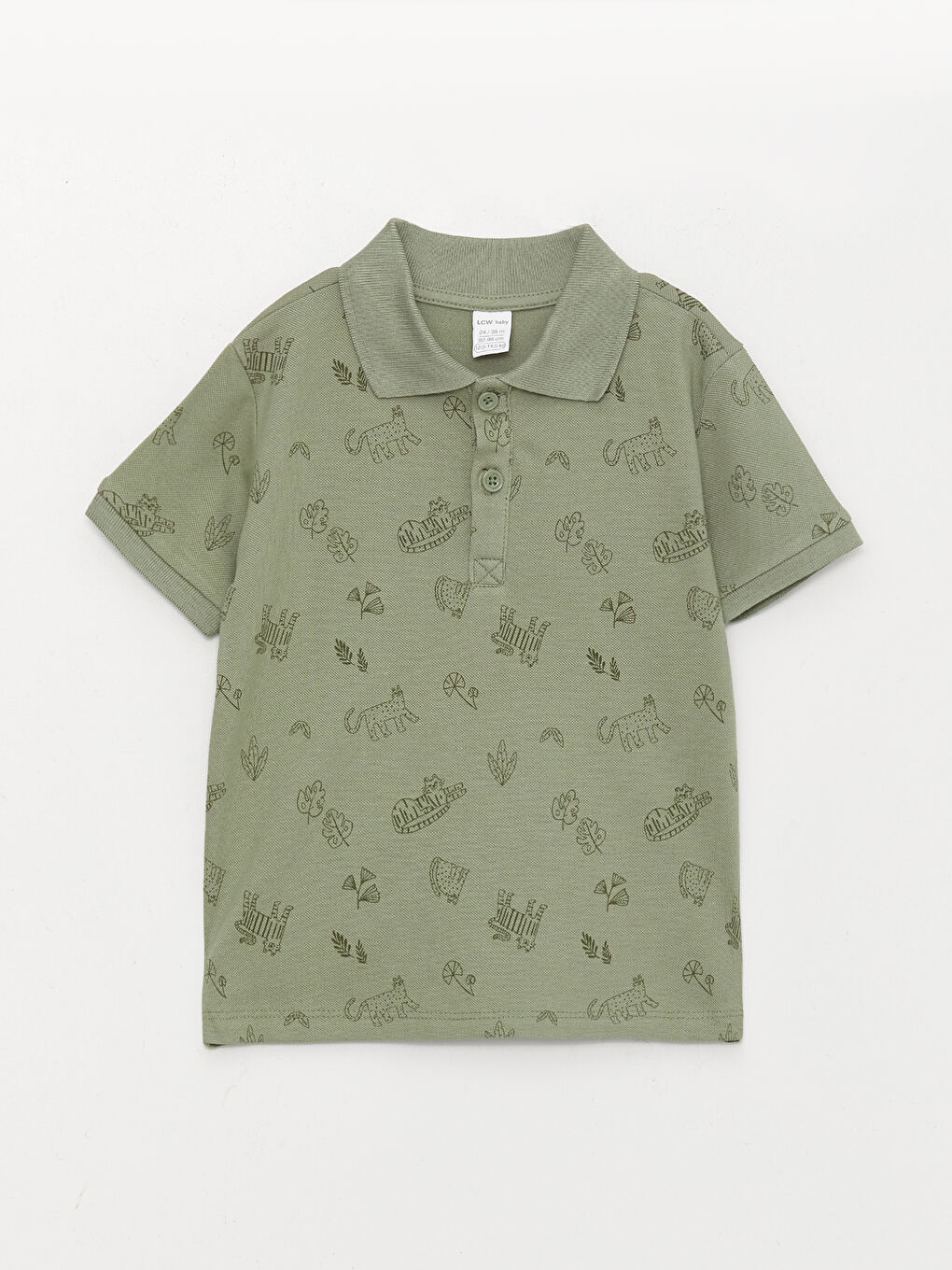 Haki Polo Yaka Kısa Kollu Desenli Erkek Bebek Tişört