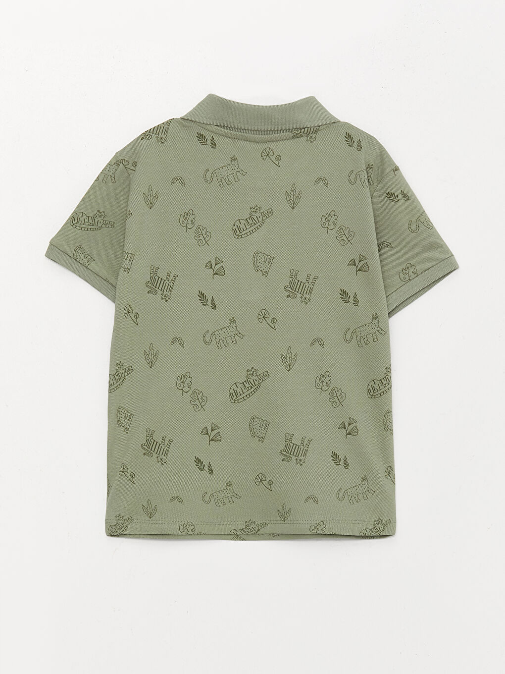 Haki Polo Yaka Kısa Kollu Desenli Erkek Bebek Tişört-1