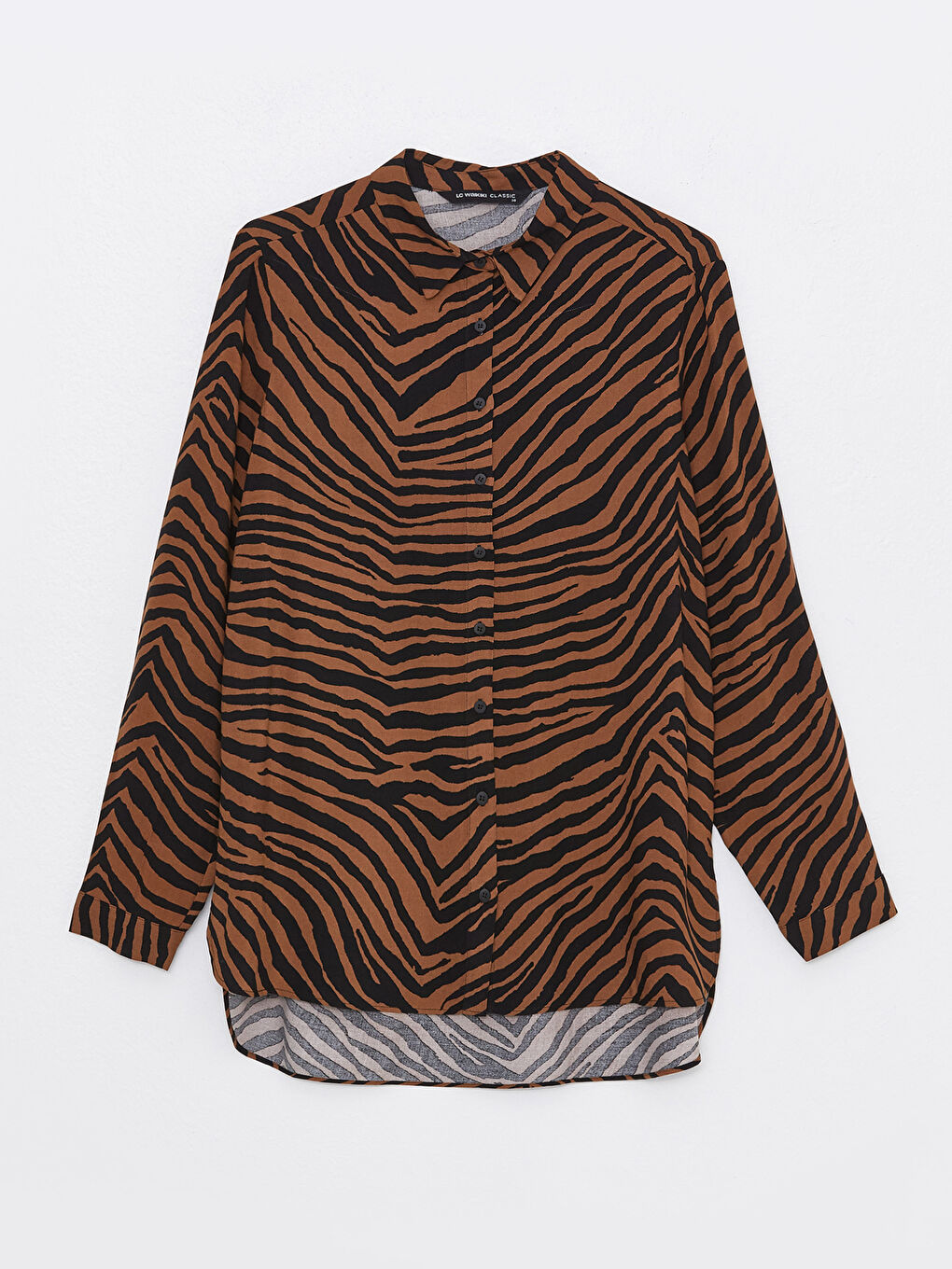 Kahverengi Desenli Uzun Kollu Kadın Gömlek-5