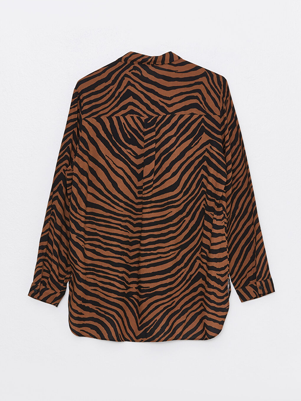 Kahverengi Desenli Uzun Kollu Kadın Gömlek-6