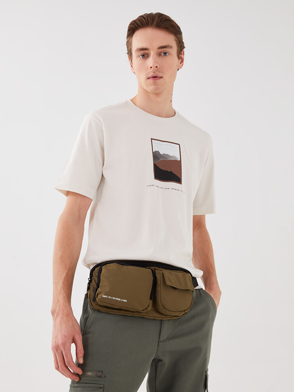 ерлерге арналған әріп принтті көп көзді белге тағылатын сөмке-1