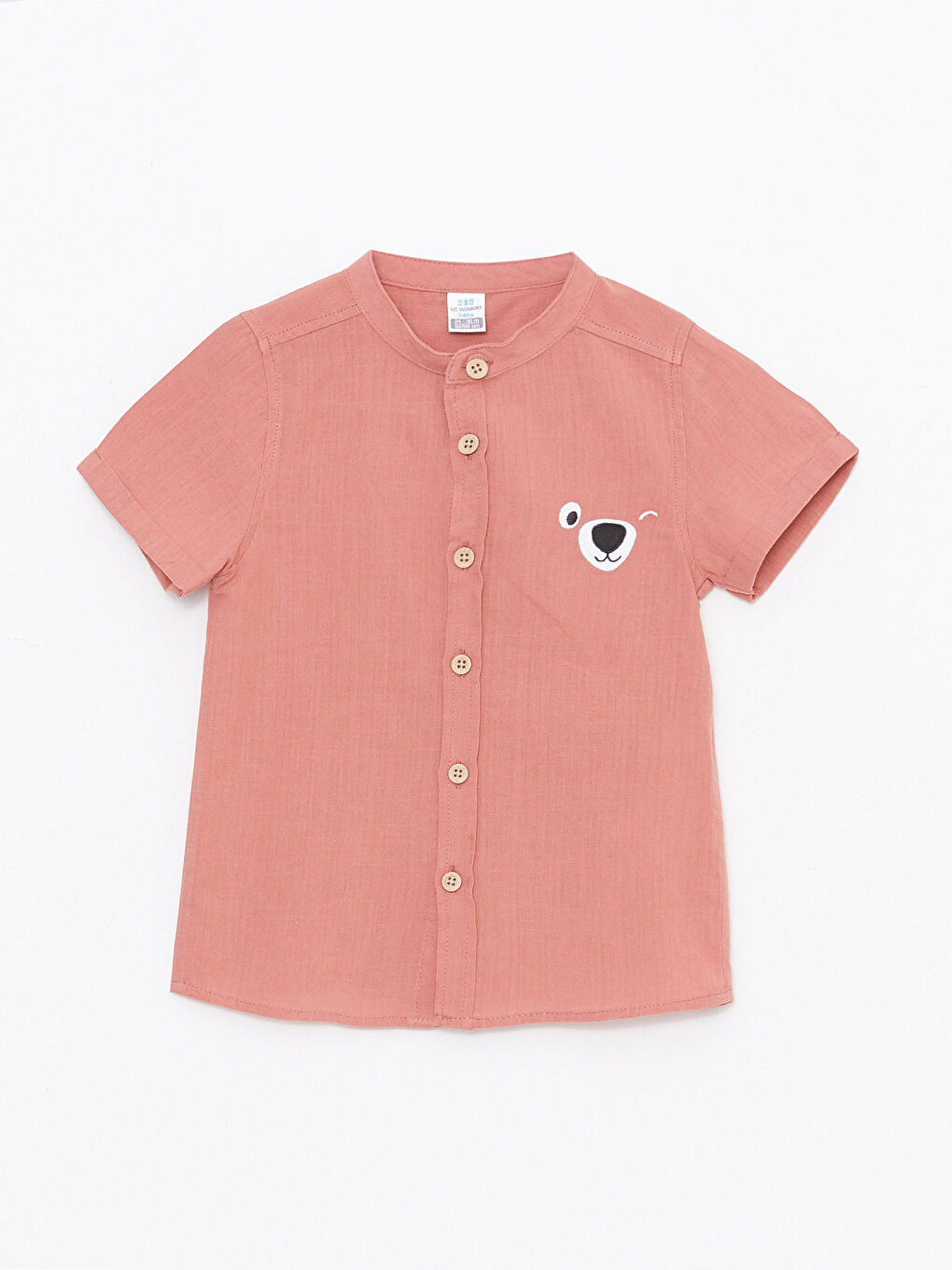 Chemise Garçon Bébé à Col Mao Manches Courtes avec Détails Brodés