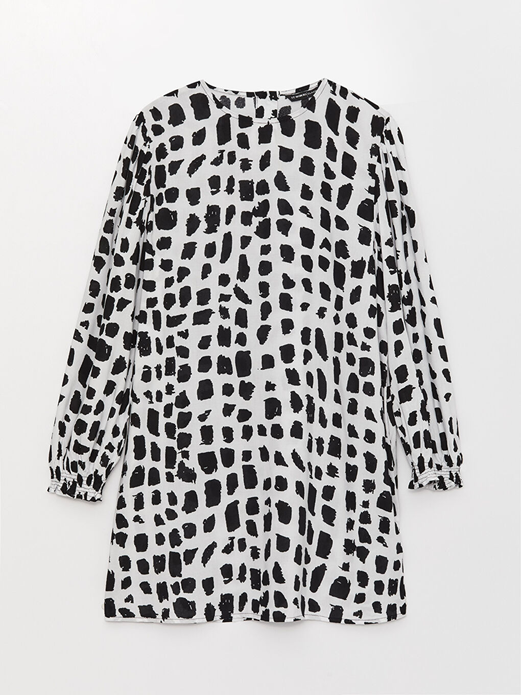 Siyah Bisiklet Yaka Desenli Uzun Kollu Kadın Tunik-5