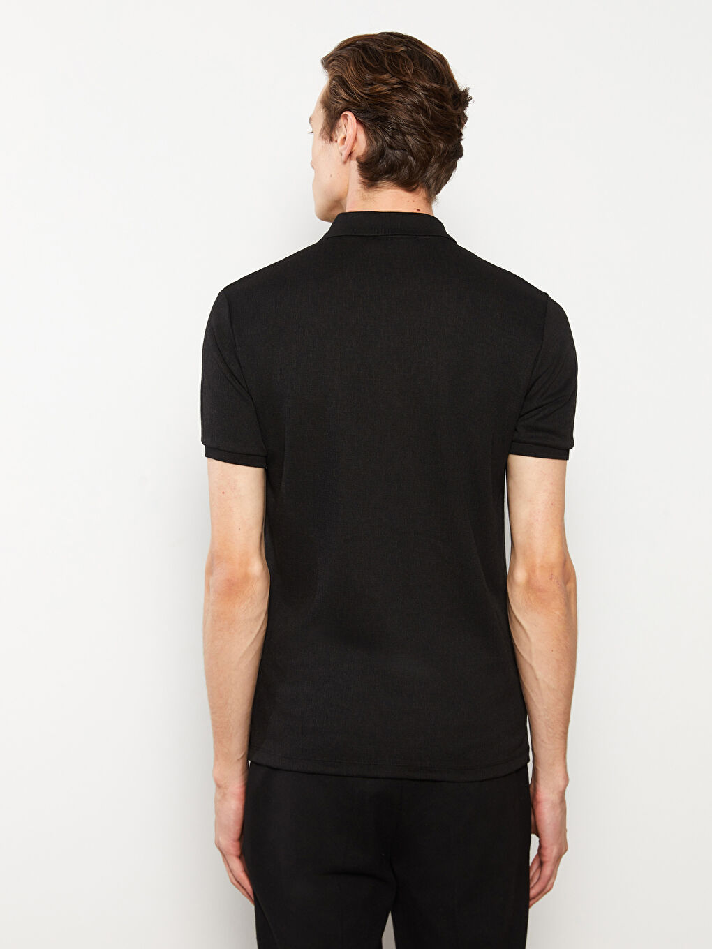 Siyah Polo Yaka Kısa Kollu Erkek Tişört-3