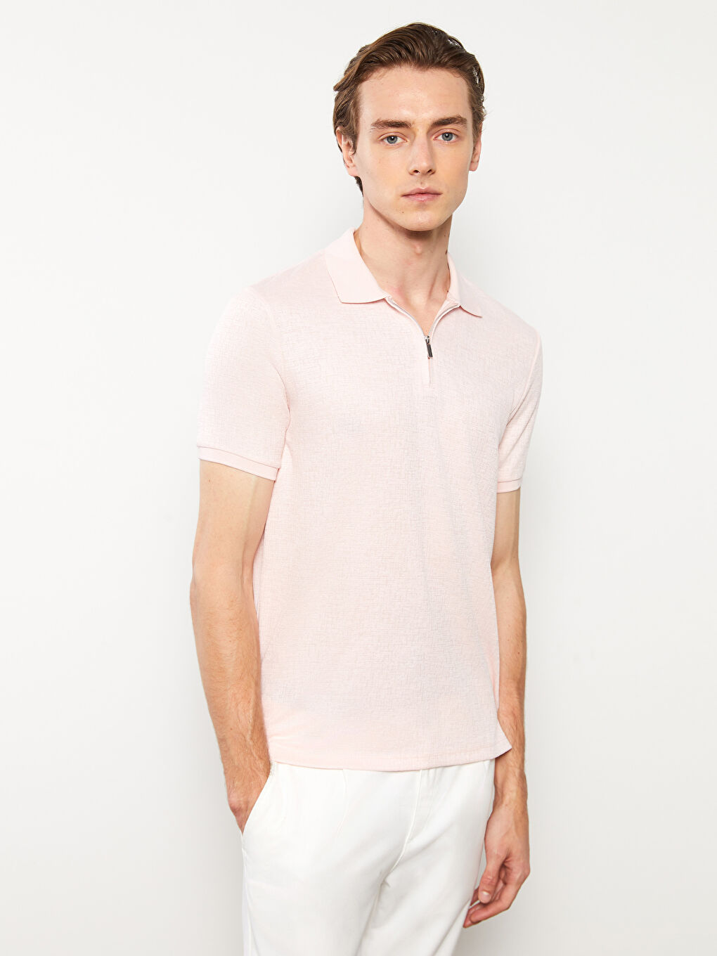 Pembe Polo Yaka Kısa Kollu Erkek Tişört