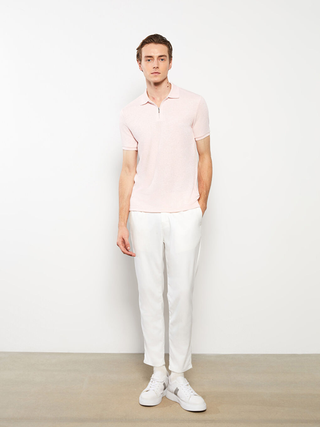 Pembe Polo Yaka Kısa Kollu Erkek Tişört-2