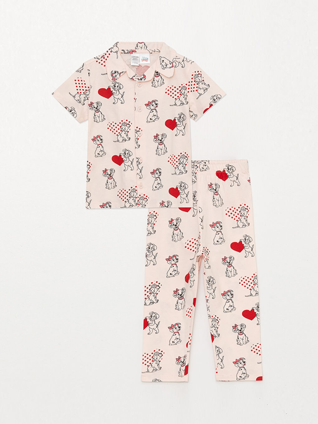 LC Waikiki Polo Collar Short Sleeve 101 Dalmatians Printed Baby Girl Pajamas Set -S3BY02Z1-LSZ