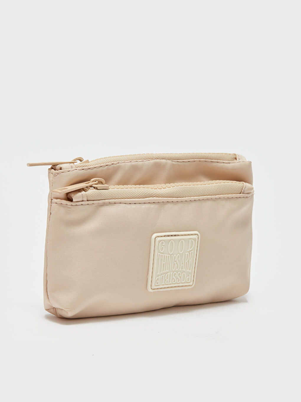 Bej Paraşüt Kumaş Etiket Detaylı Kadın Cüzdan-1