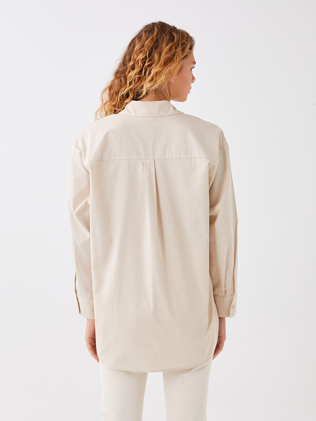 Bej Poplin Kadın Gömlek-4