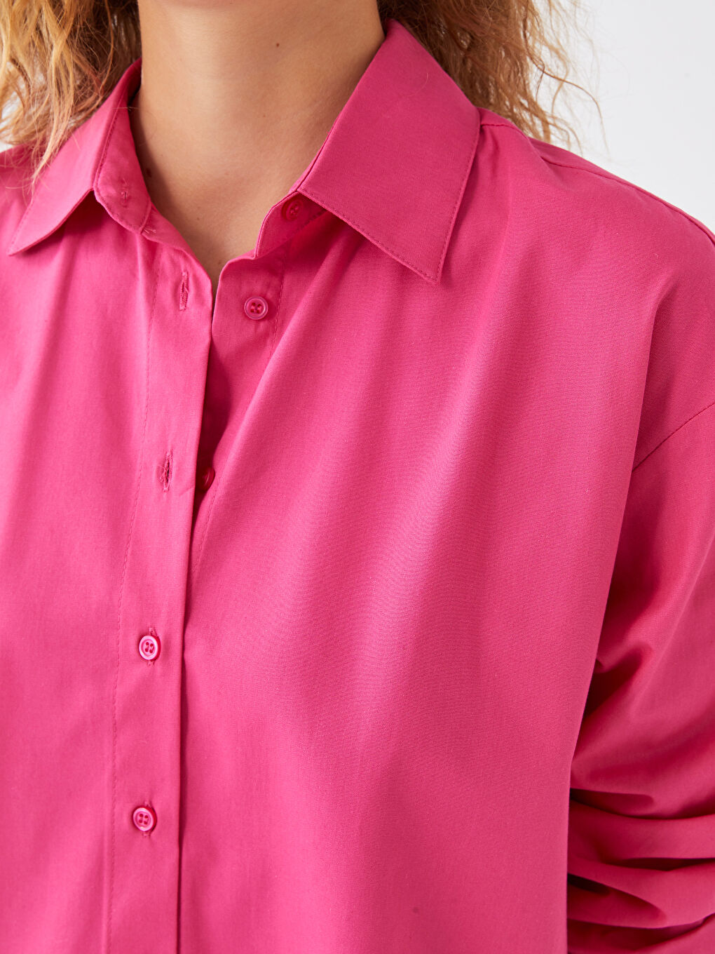 Fuşya Poplin Kadın Gömlek-3