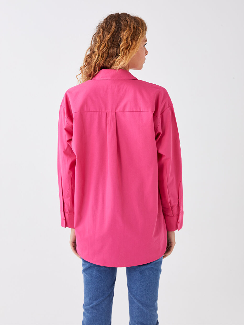 Fuşya Poplin Kadın Gömlek-4