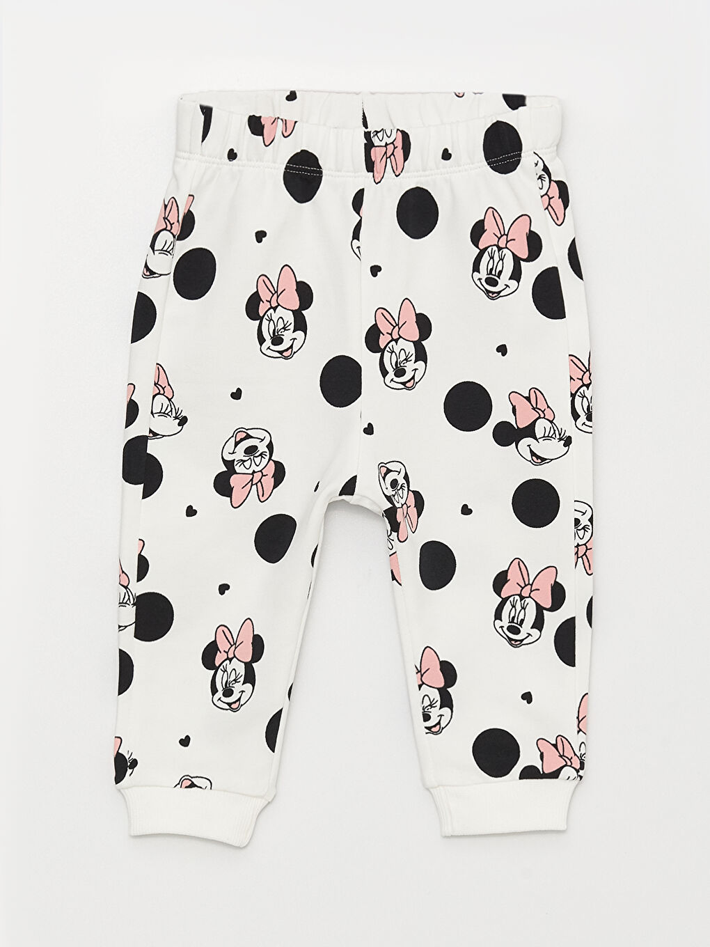 Ekru Bisiklet Yaka Uzun Kollu Minnie Mouse Baskılı Kız Bebek Sweatshirt ve Eşofman Alt 2'li Takım-2