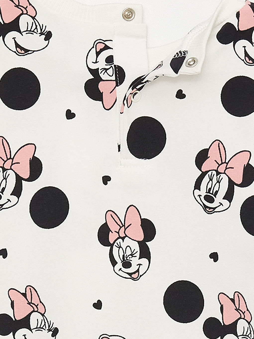 Ekru Bisiklet Yaka Uzun Kollu Minnie Mouse Baskılı Kız Bebek Sweatshirt ve Eşofman Alt 2'li Takım-4
