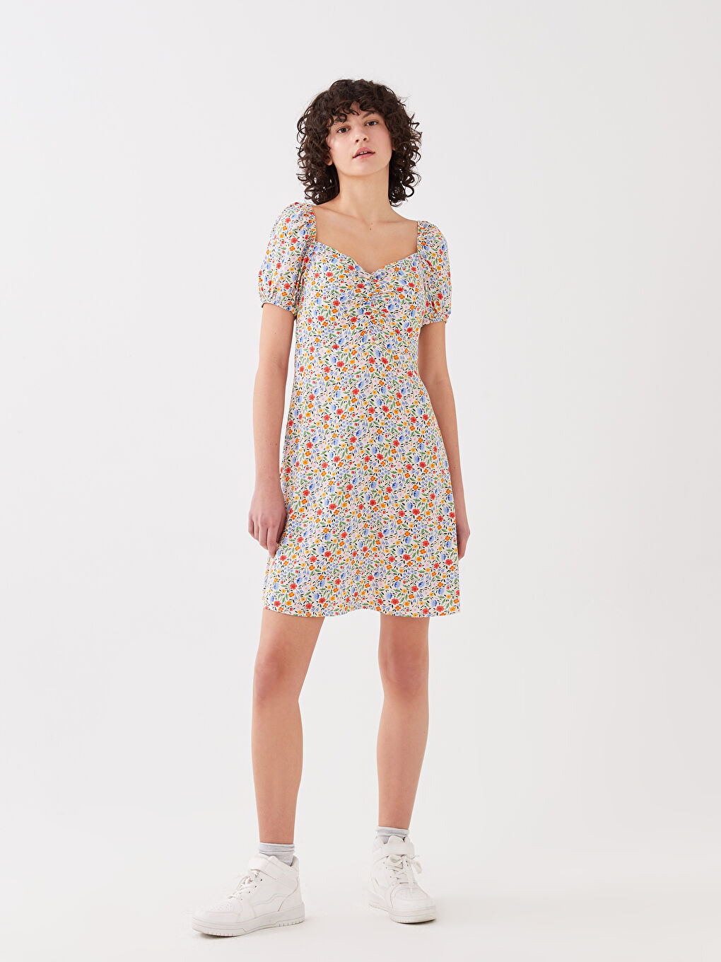 Women's Heart Collar Floral Short Sleeve Dress -S3BY78Z8-FFC