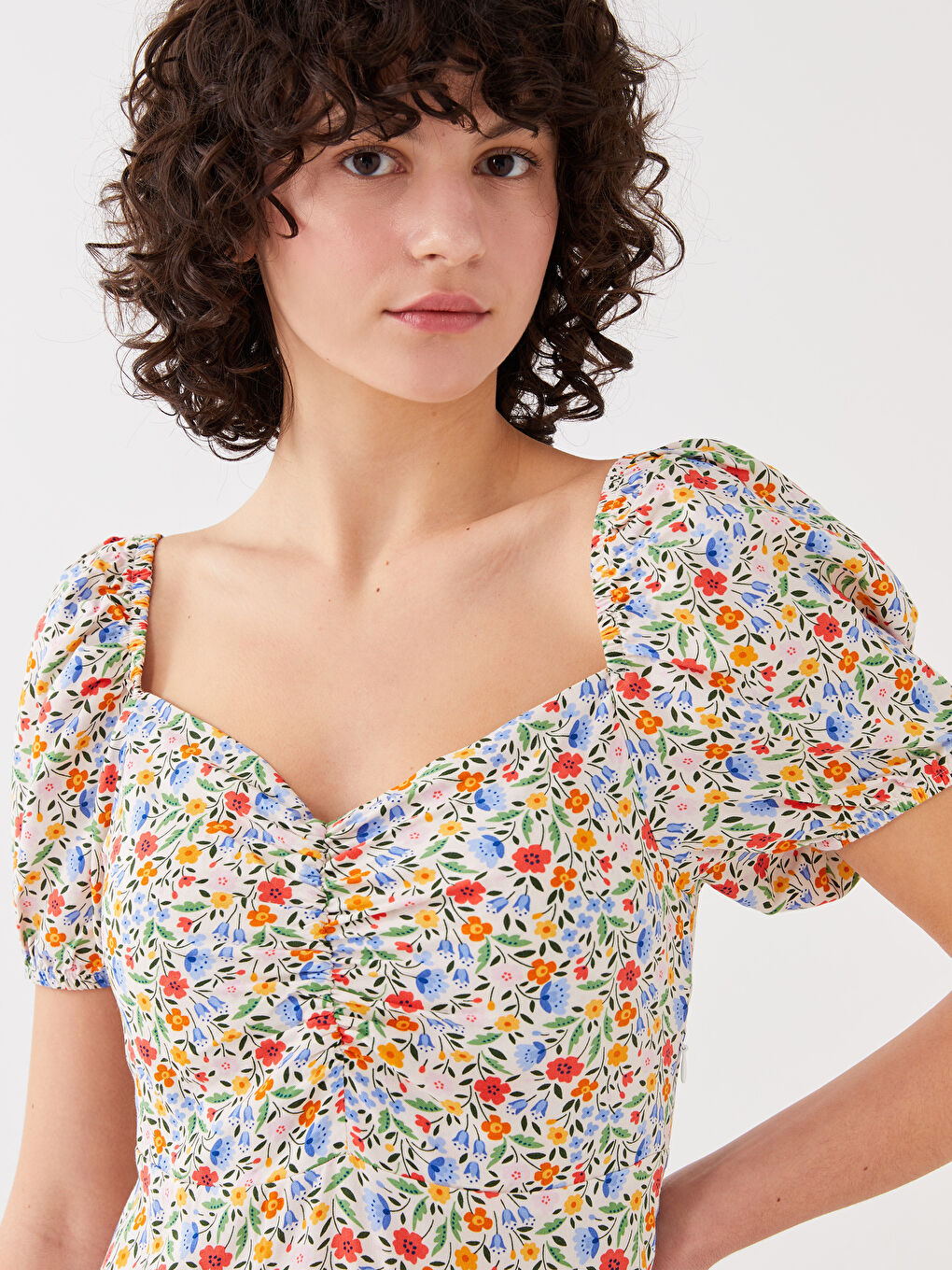 Women's Heart Collar Floral Short Sleeve Dress -S3BY78Z8-FFC