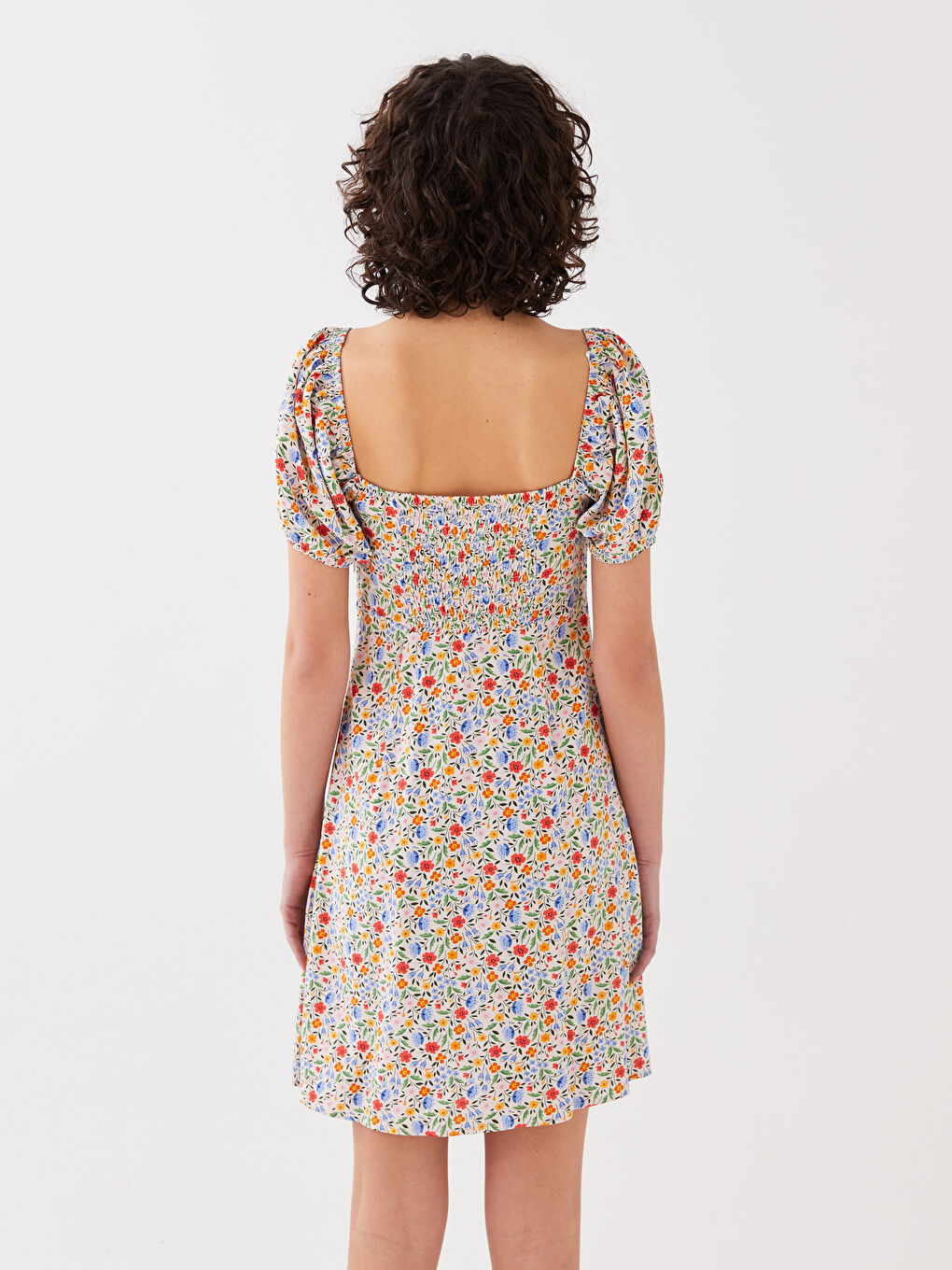 Women's Heart Collar Floral Short Sleeve Dress -S3BY78Z8-FFC