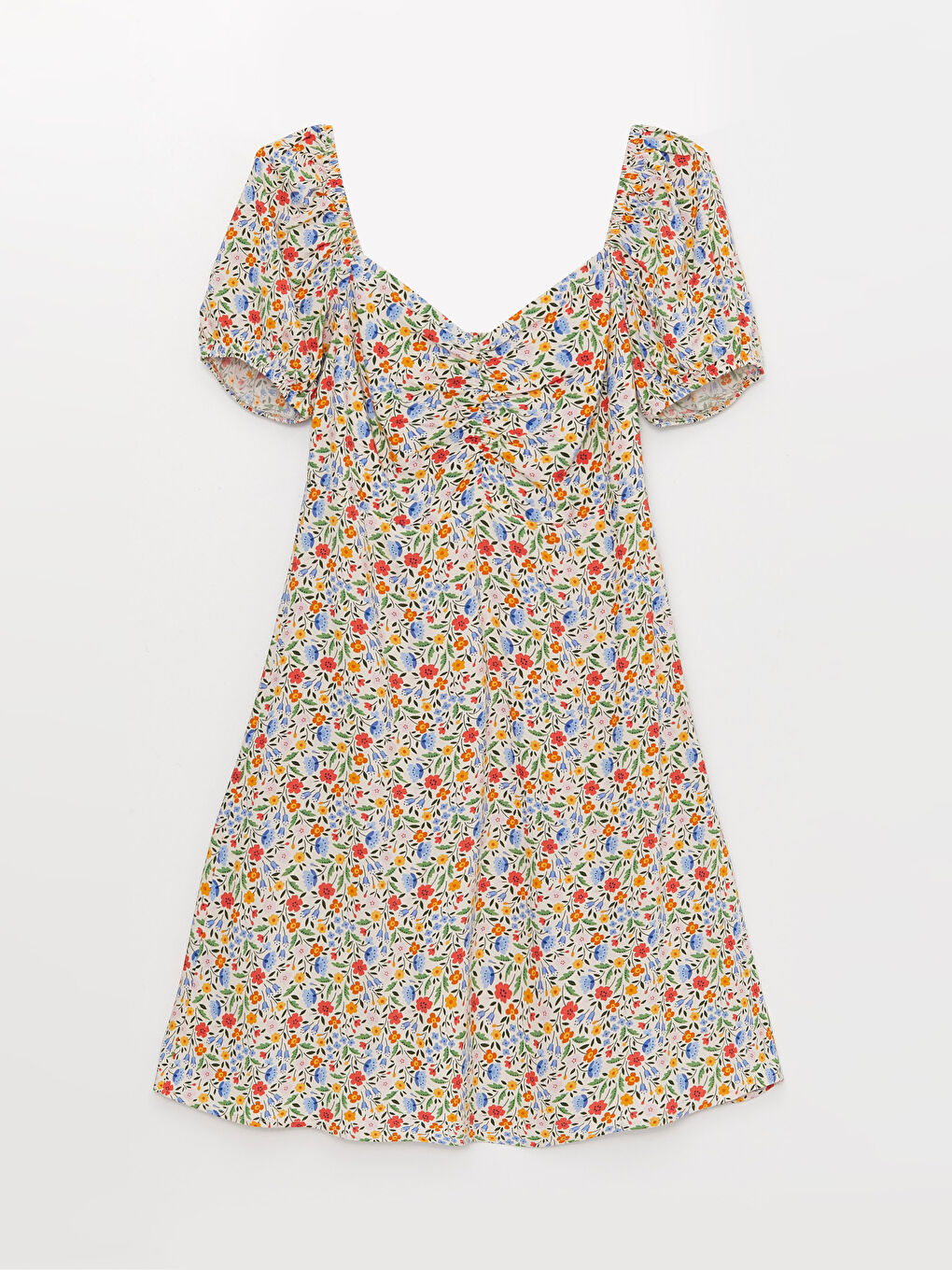Women's Heart Collar Floral Short Sleeve Dress -S3BY78Z8-FFC